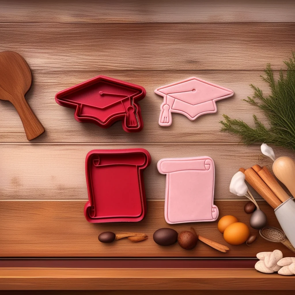  Graduation Cap and Diploma Cookie Cutter Set, Stainless Steel, Mini Size