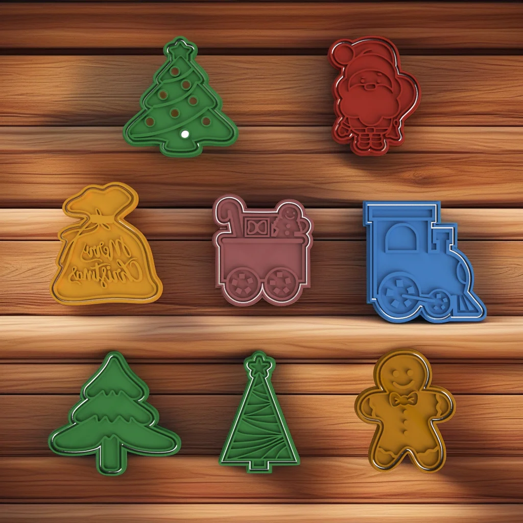  Christmas Cookie Cutter Stamp Set, Santa Gingerbread Man Train Design