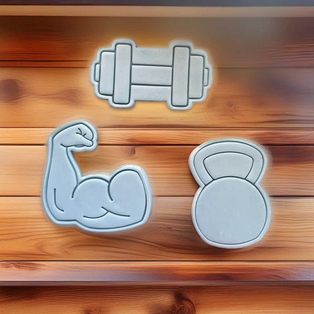  Gym Set Cookie Cutter Stamp Muscle Kettle Bell Dumbbell Weight 4-Piece Set