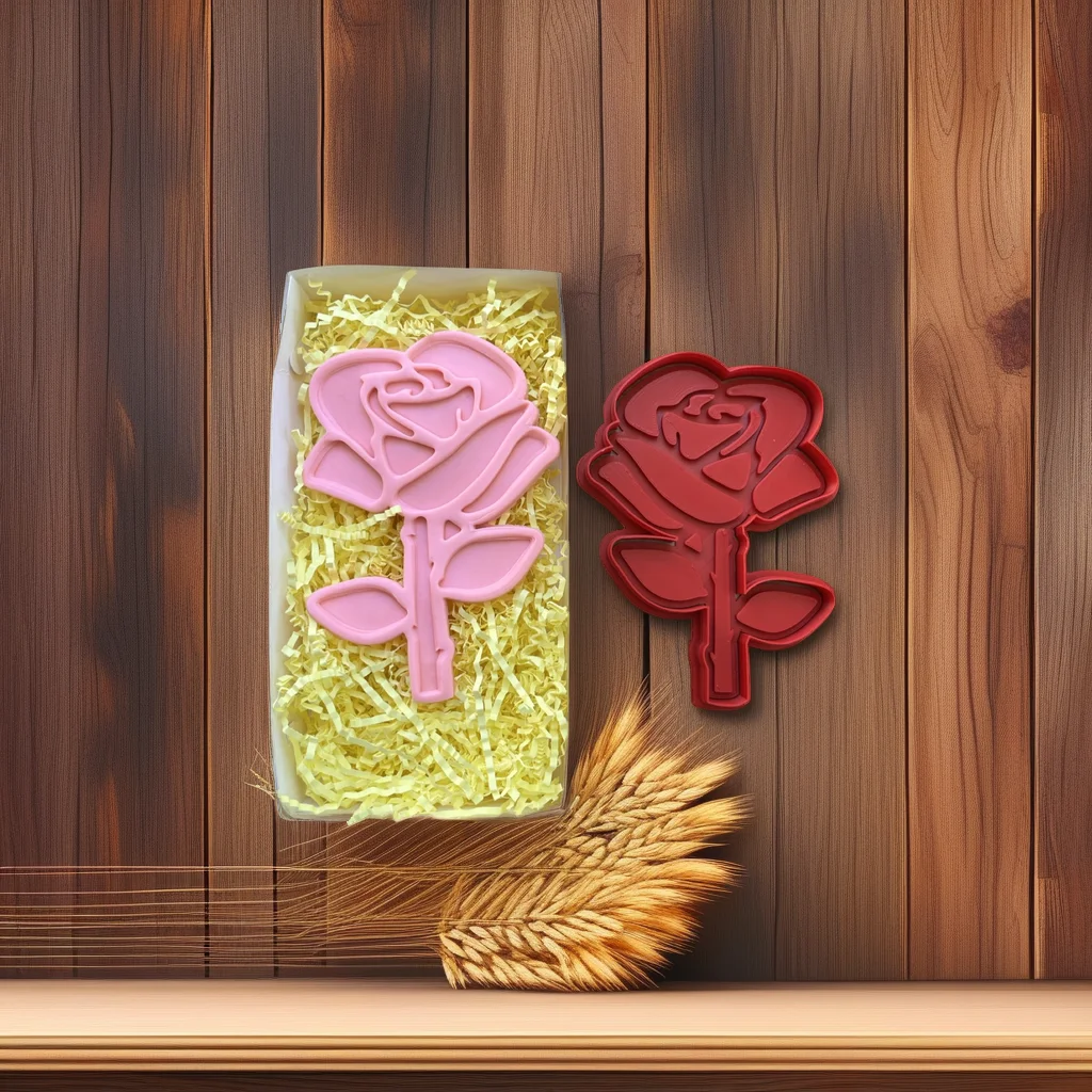  Rose Cookie Cutter Stamp, Stainless Steel, Single Rose Design for Valentine's Day Wedding