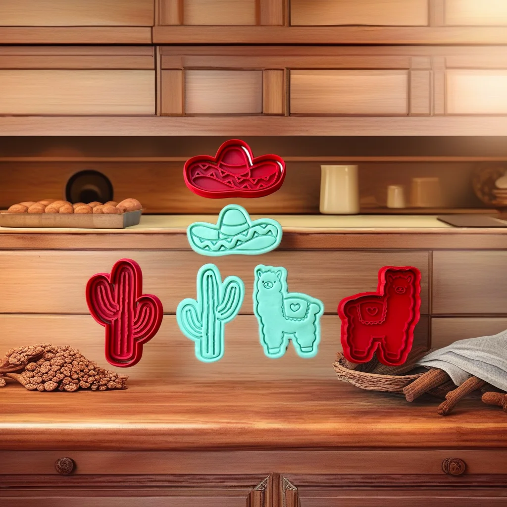  Mexican Cookie Cutter Stamp Llama Cactus Sombrero Set - View 3