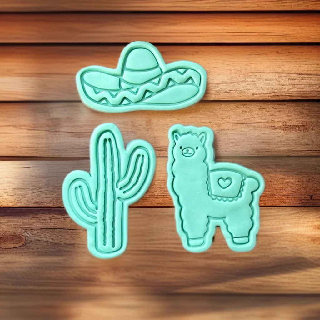  Mexican Cookie Cutter Stamp Llama Cactus Sombrero Set