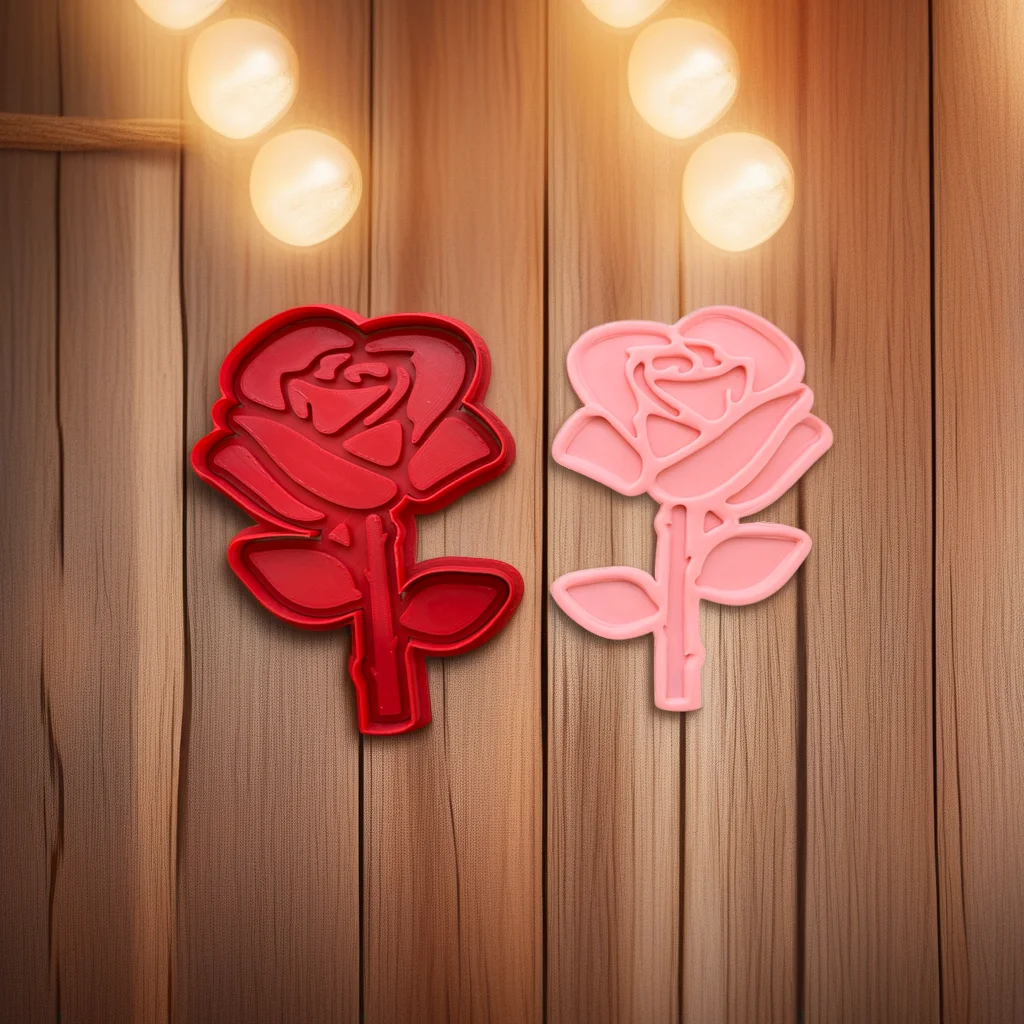  Rose Cookie Cutter Stamp, Stainless Steel, Single Rose Design for Valentine's Day Wedding - View 1