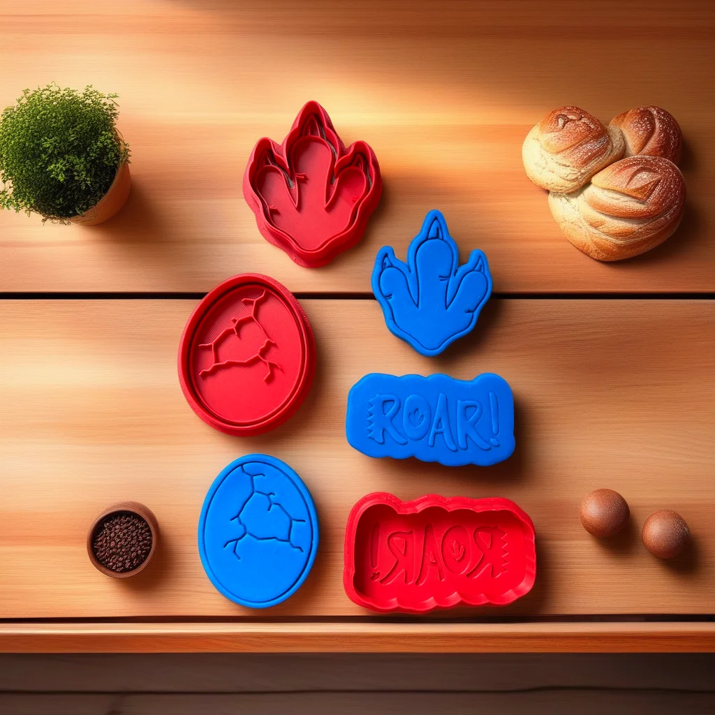  Dinosaur Footprint Cookie Cutter and Dino Egg Stamp Set - View 3