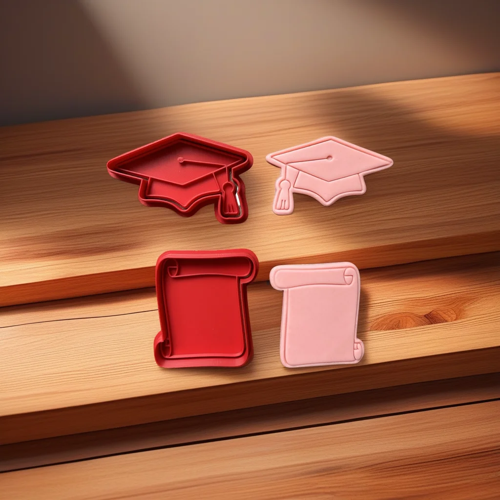  Graduation Cap and Diploma Cookie Cutter Set, Stainless Steel, Mini Size - View 3