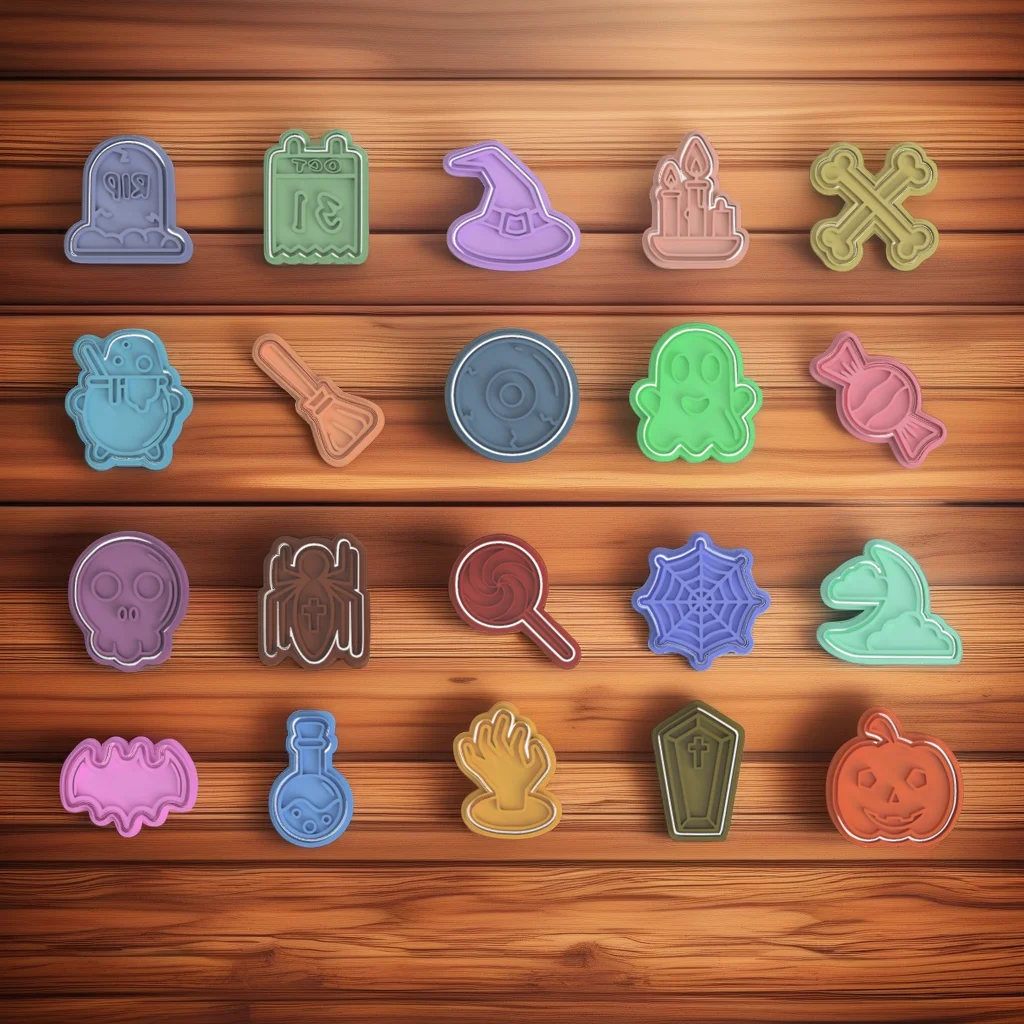  Halloween Cookie Fondant Cutter Stamp Set, Assorted Shapes (Skull, Pumpkin, Ghost, Cauldron)