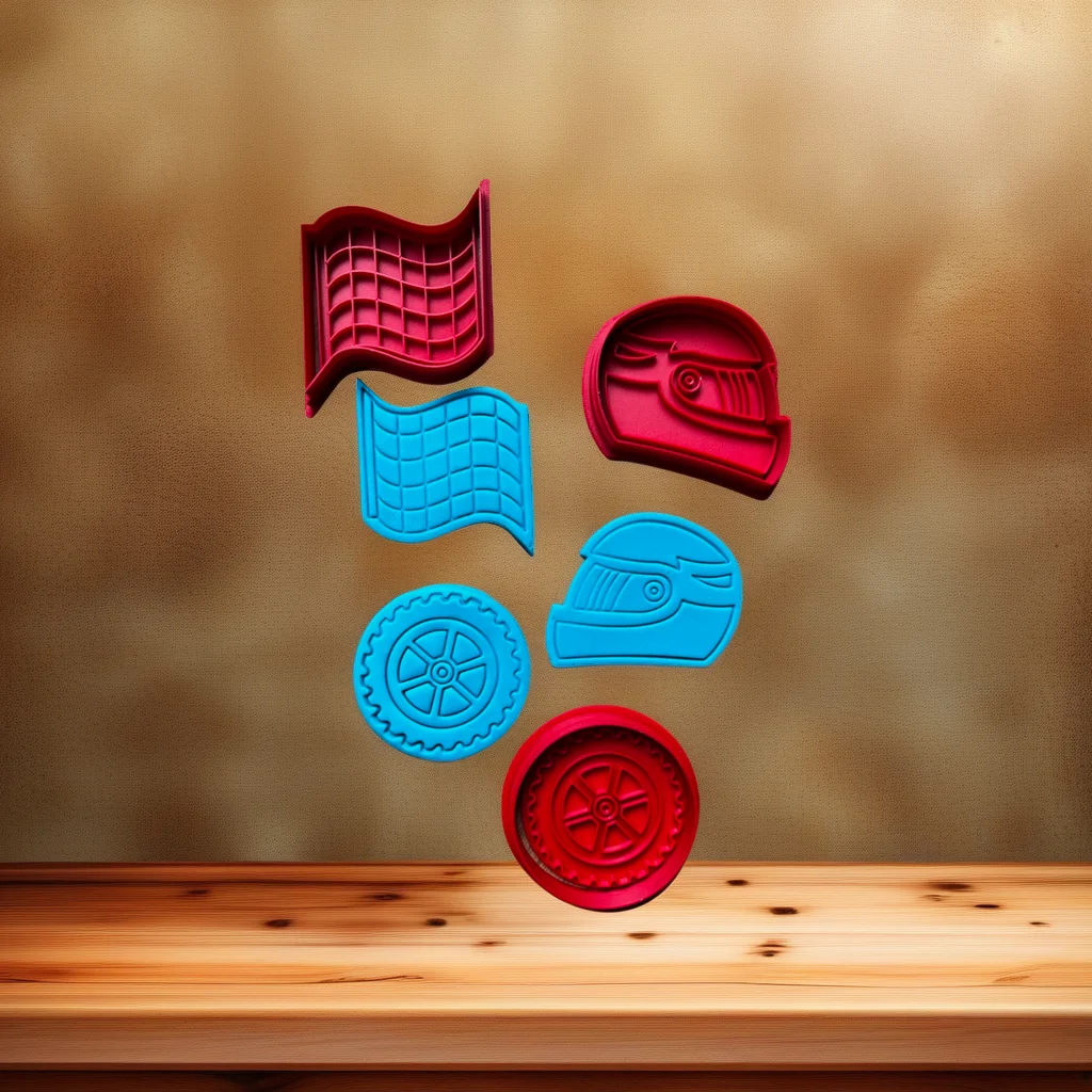  Racing Cookie Cutter Stamp Set, Helmet Tire and Flag Shapes - View 5