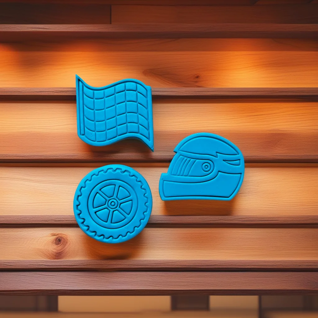  Racing Cookie Cutter Stamp Set, Helmet Tire and Flag Shapes
