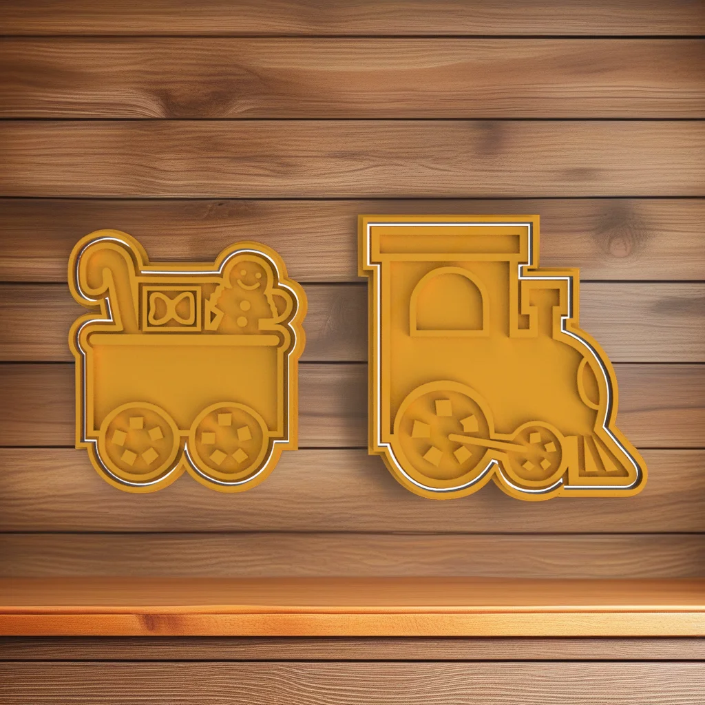  Christmas Cookie Cutter Stamp Set, Santa Gingerbread Man Train Design - View 4