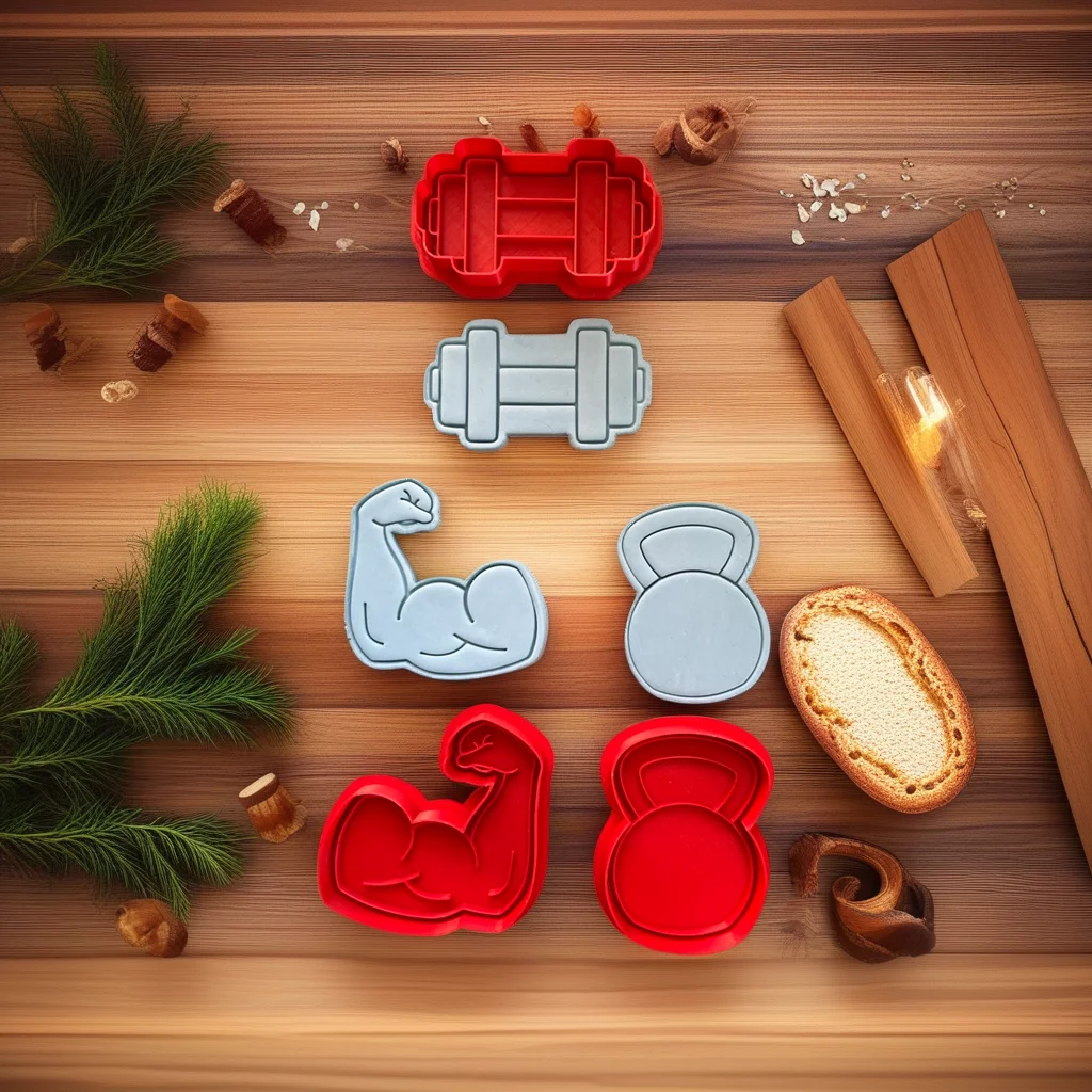  Gym Set Cookie Cutter Stamp Muscle Kettle Bell Dumbbell Weight 4-Piece Set - View 3